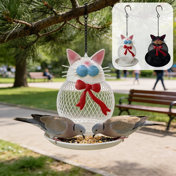 Garden Hanging Iron Bird Feeder - Small House Art Design, Anti-Spill Bird Feeding Station, Durable Weather-Resistant Outdoor Decor, Perfect for Courtyard & Garden Bird Lovers, 8.3*7.5in, F