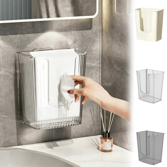 Wall-Mounted Face Towel Storage Box - Tissue Dispenser for Kitchen, Bathroom or Toilet, Clear Inverted Dispenser, Construction, Clear, Ccwuwei