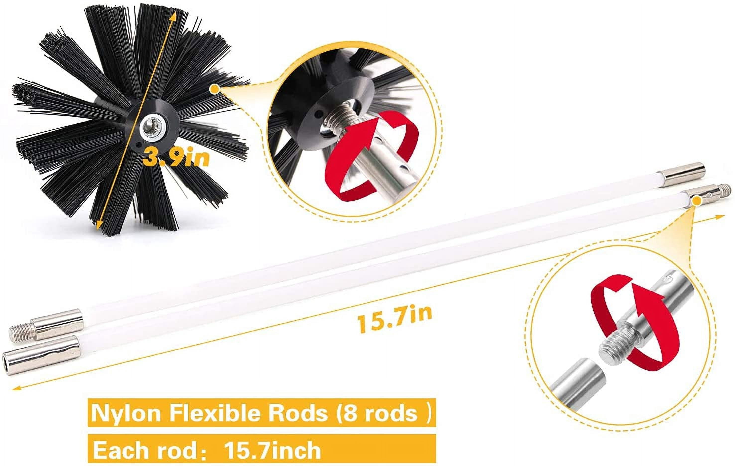 35 Feet Dryer Vent Cleaner Kit, Dryer Duct Cleaning Kit, Includes 8 Flexible Rods, Synthetic Brush Head, Flexible Lint Remover