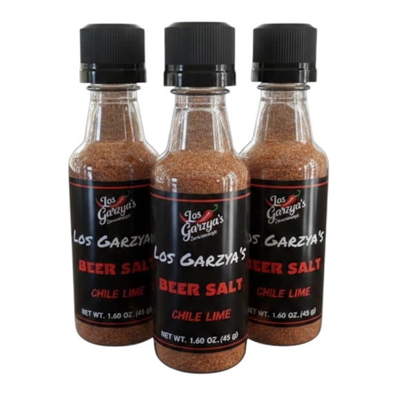 Los Garzya’s Beer Salt Chile Lime Flavor, 1.60 oz. Bottle, Rim Beer Bottle, Can or Glass