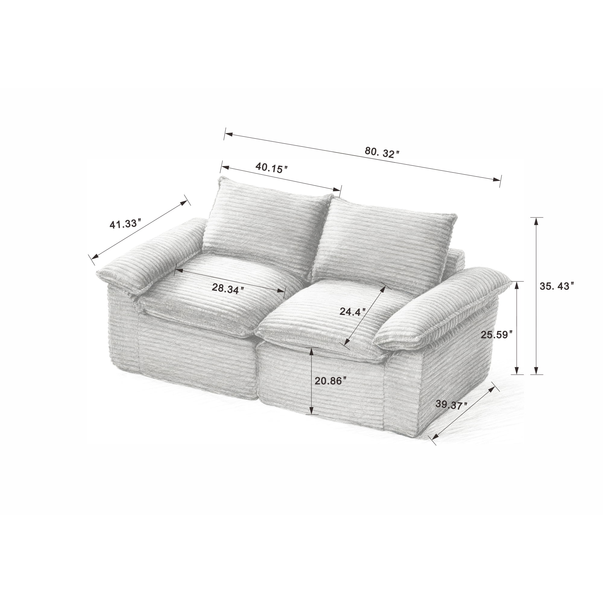 Leumius 80" Cloud Sofa,Modular Boneless Couches for Living Room, 3 Seater Modern Lounge Couch, No Assembly Required,Dark Gray