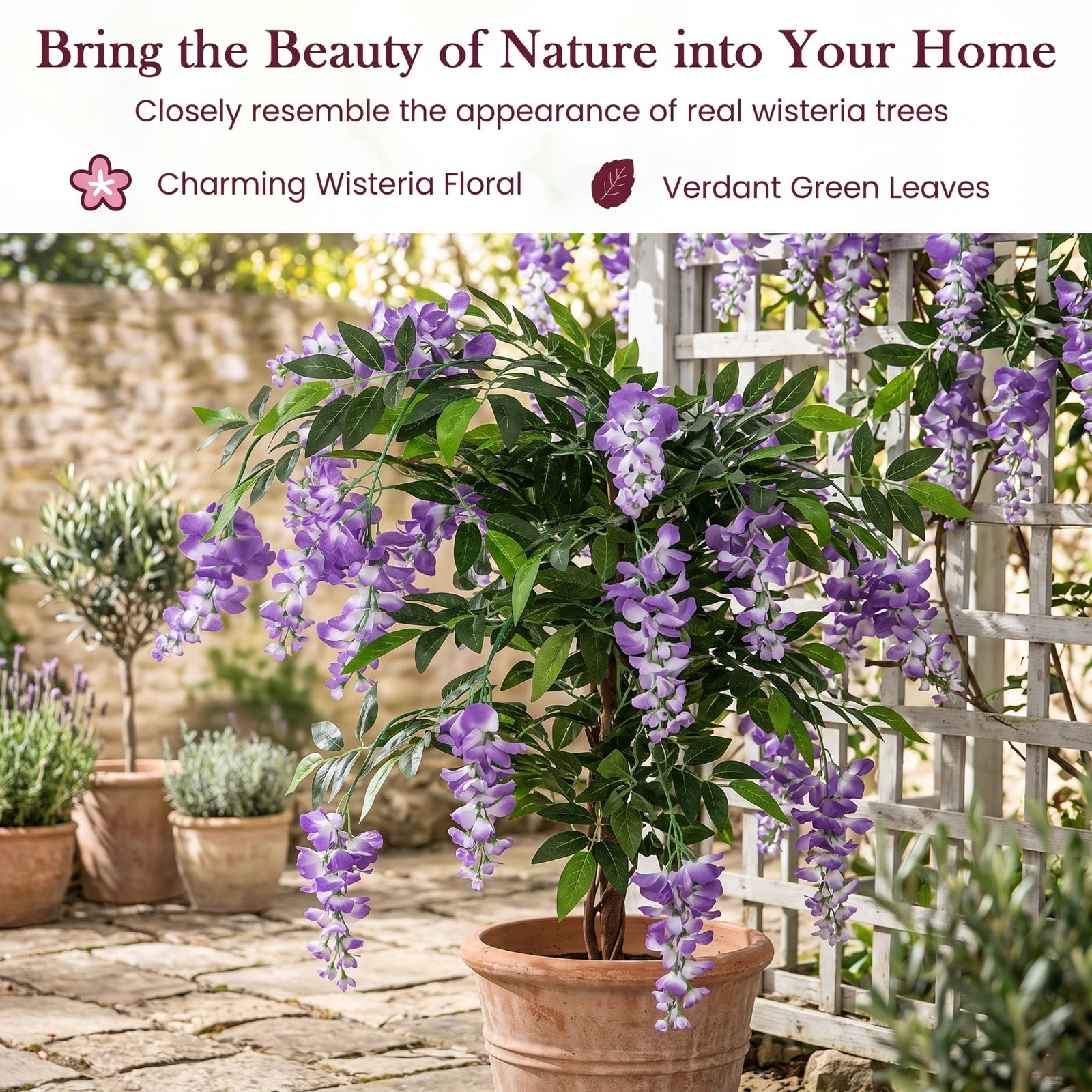 ALPULON 5.5 FT Artificial Wisteria Tree Set of 2, Faux Purple Blooming Flower Plant with Nursery Pot, Realistic Silk Greenery for Home Office Wedding Porch, Purple