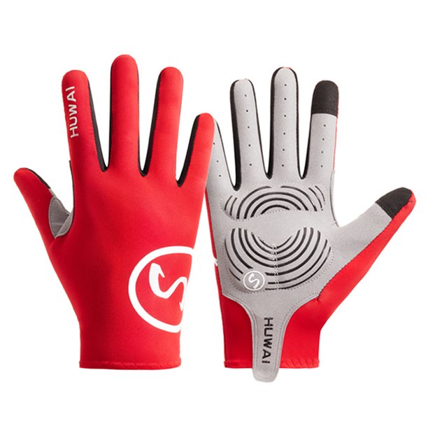 Guantes de bicicleta de dedos completos guantes antideslizantes para deportes de verano (rojo L)