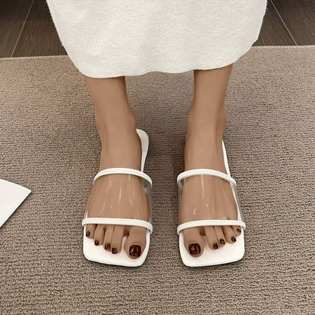 

Hvyesh Flat Sandals for Women Dressy Summer New Transparent Flat Shoes Casual Beach Sandals Open Toe Slippers Size 9