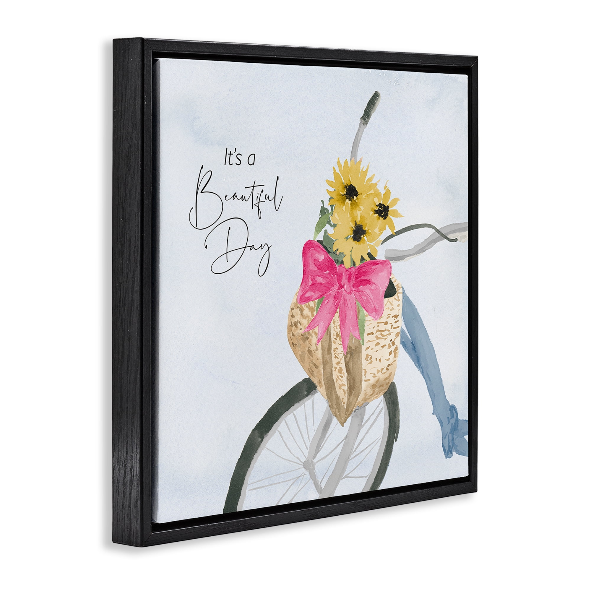 Stupell Industries It's a Beautiful Day Bicycle Transportation Painting Black Floater Framed Canvas Art Print Wall Art, 18 x 18
