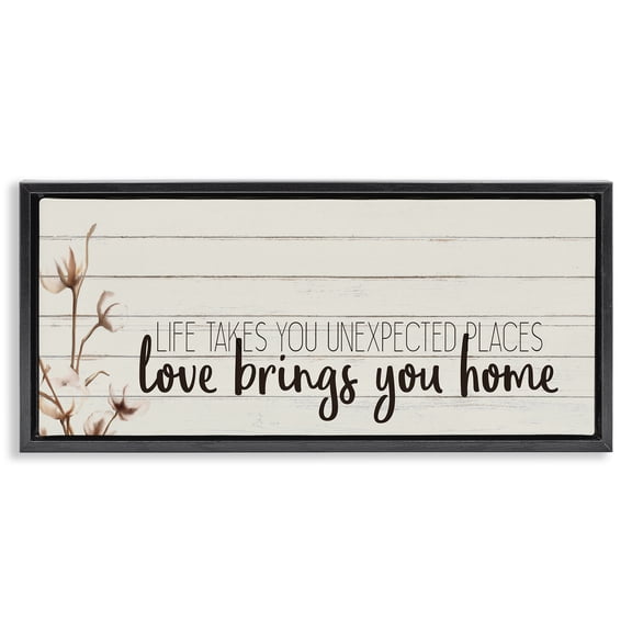 Stupell Industries French Country Life Unexpected Places Phrase Black Floating Frame Canvas Art, 25 x 11, by Kim Allen