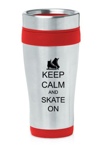Red 16oz Insulated Stainless Steel Travel Mug Z1392 Keep Calm and Skate On Ice Skates by