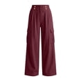 thumbnail image 6 of Oksale High Waisted Cargo Pants for Women Trendy Tall Straight Leg Pull On Pants with Multi Pockets Cozy Cotton Linen Pants Red M, 6 of 9