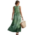 thumbnail image 2 of Xoenoiee Dark Green Tree Leaf Print Cotton Linen Summer Dresses for Women Hawaiian Crewneck Maxi Dress Beach Vacation Clothes Ankle-Length Sleeveless Boho Sundress with Side Pockets, Size S, 2 of 7