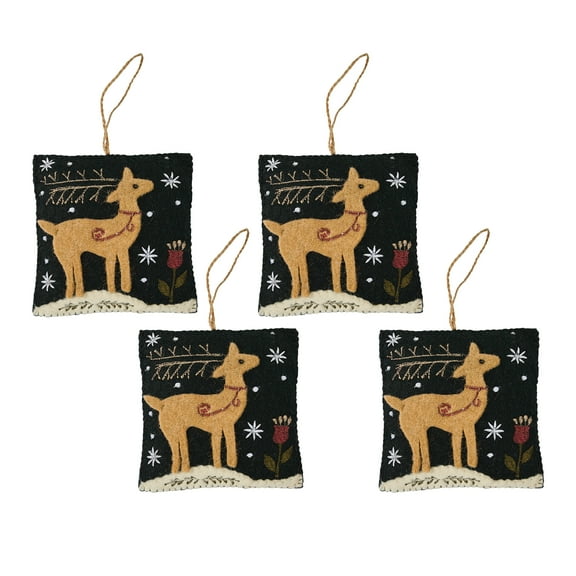 Park Designs Joyful Deer Wool Felt Ornament Set of 4