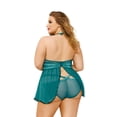 thumbnail image 3 of Lace Mesh Babydoll w/Strappy Waist & Panty w/Criss Cross Waistband Teal 3X/4X, 3 of 3