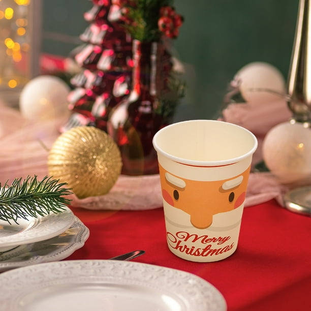 Decoraciones para fiestas navideñas, platos desechables, platos de Papá Noel con dibujos animados, juego de vasos de papel, cubiertos para fiestas, cubiertos desechables.
