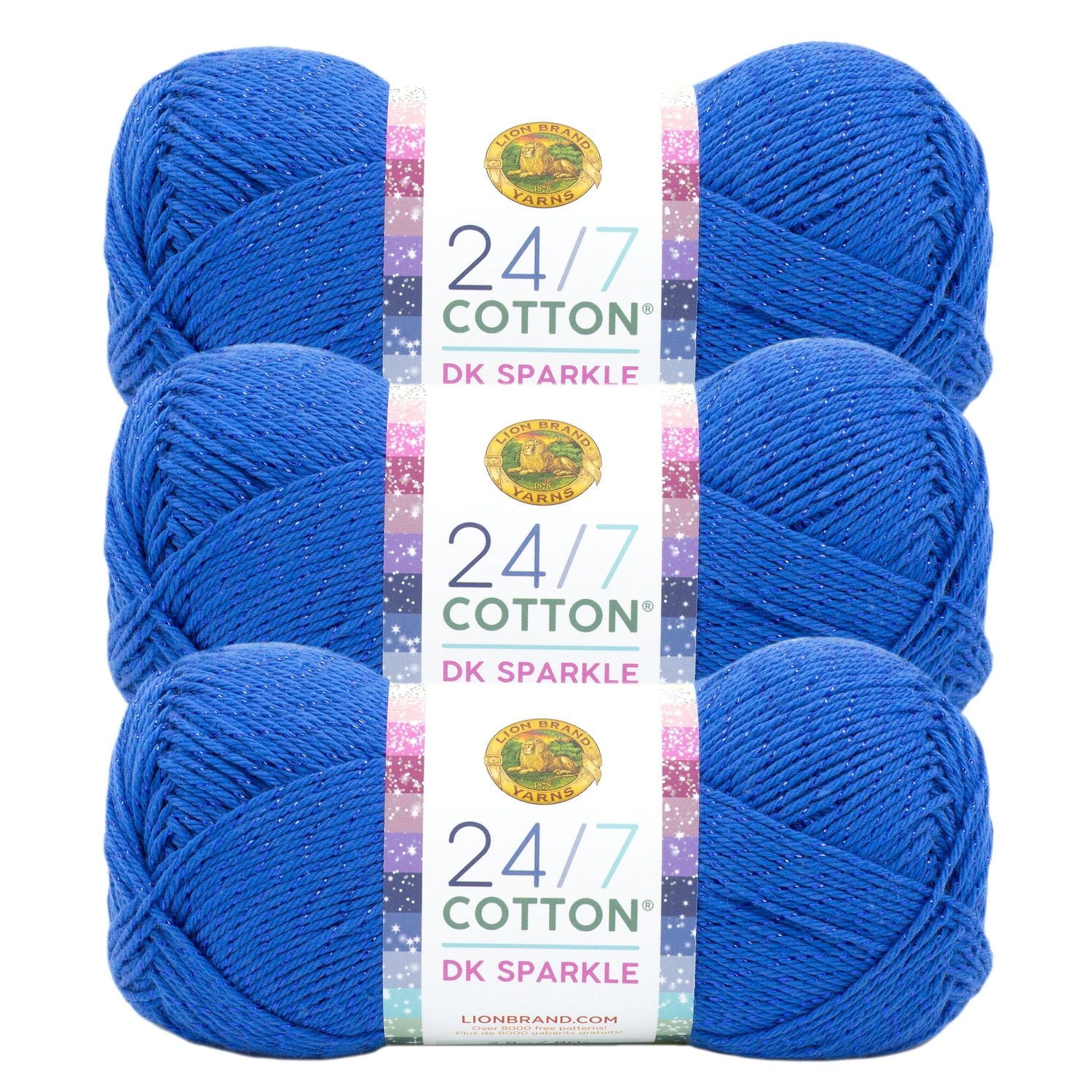 Lion Brand 24/7 Cotton® DK Yarn #3 Light/DK weight 100g/273m 3-Pack