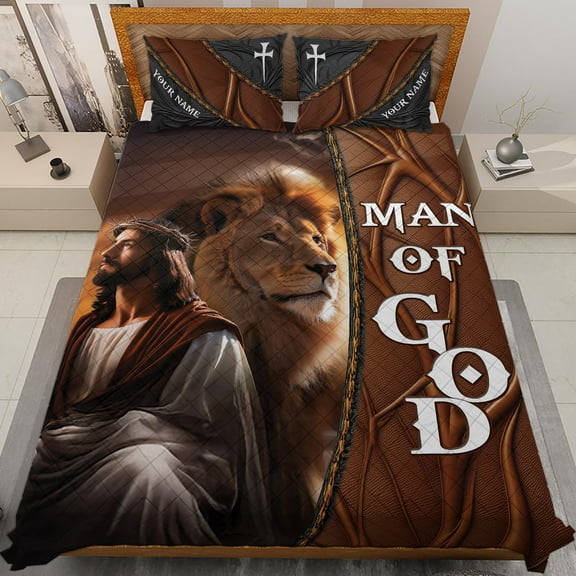 Lotusprinthandmade Personalized Jesus and Lion Quilt Bedding Set (Fold Hem) 5 Sizes (Made in Vietnam) (55x60), Jesus Christian Quilt Bedding Set