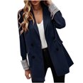 thumbnail image 2 of Women's Blazers & Suit Jackets Clearance 2024! Clearance under $10 Fayshow0 Fashion Women Business Attire Solid Color Stitching Plaid Printed Long Sleeve Cardigan Coat Top Navy, 2 of 5