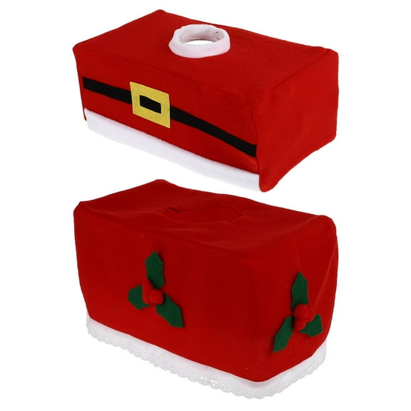 LABSERRON 2Pcs Holiday Tissue Box Cover Cloth Christmas Atmosphere Decorative Tissue Holder 10.2x5.1x3.9in