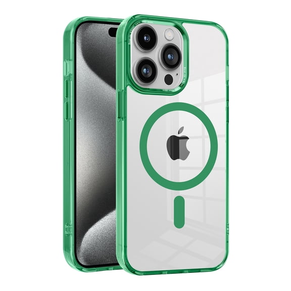 Magnetic for iPhone 16 Pro Max Case, [Compatible with MagSafe] [Clear Hard Back with Soft TPU Bumper] [Military Grade Drop Protection] Shockproof Slim Fit Phone Case for iPhone 16 Pro Max, Green
