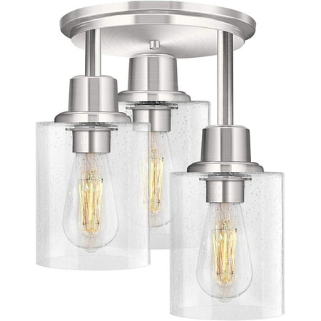 Semi Flush Mount Ceiling Light 3 Close To Fixtures Brushed Nickel Finish Kitchen Fixture With Clear Seeded Glass Shade Patriot Lighting For Stairs Porch Hallway Entryway Canada Semi Flush Mount Ceiling Light 3, Hallway Light Fixtures Brushed Nickel