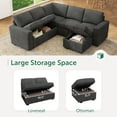 thumbnail image 5 of Marrber Gray L-Shaped Modular Sectional Sleeper with Pull-Out Sofa Bed and Storage Ottoman Corduroy Cloud Couch for Living Room, 5 of 10