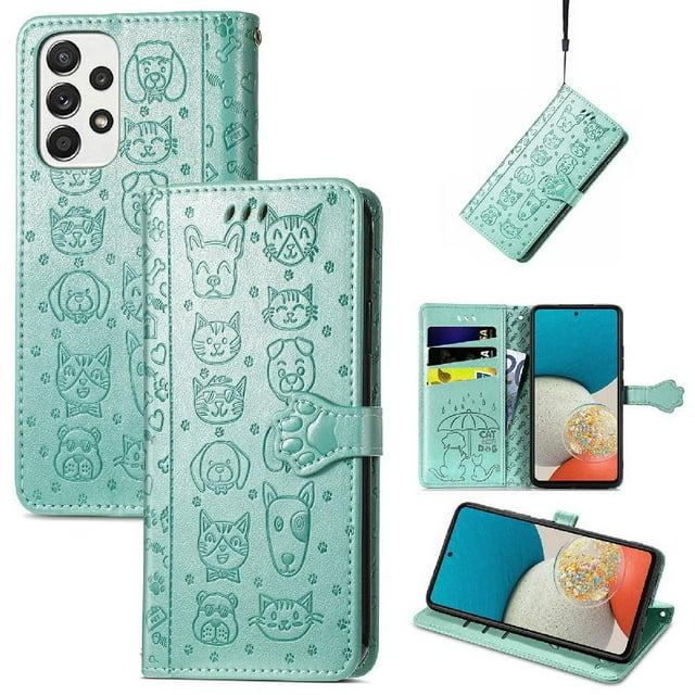 Funda Cartera FOXDOCK para Samsung Galaxy A53 5G , Flip PU con Relieve de Gatos y Perros, Tarjetero y Soporte