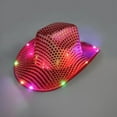 thumbnail image 5 of Sombrero de mezclilla luminoso con lentejuelas occidentales, sombrero de vaquera con ala de lentejuelas iluminada, sombrero de fieltro con tiara LED para mujer, disfraz de Halloween para despedidas, 5 of 5