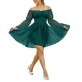thumbnail image 2 of Yertdoel Off The Shoulder Dresses for Women Elegant Solid Long Sleeve Fitted Waist Chiffon Dress Party Vacation Stylish Casual Flowy Dress, 2 of 9