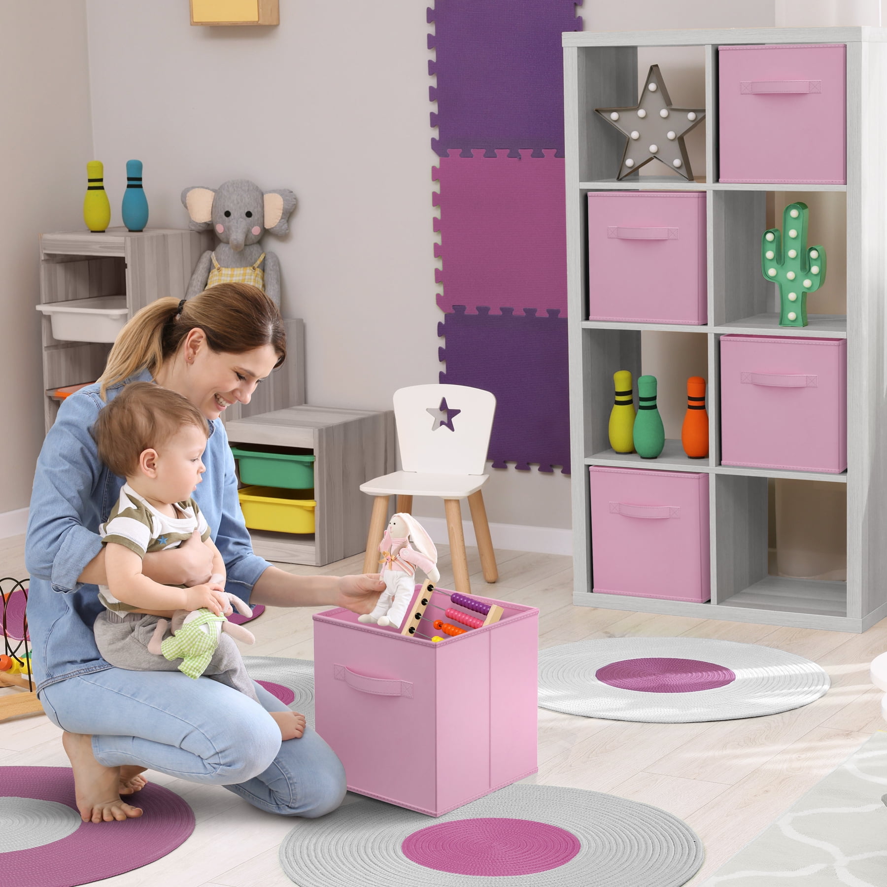 Sorbus 13" Foldable Fabric Storage Cube Bin, Pastel Pink (2 pack)