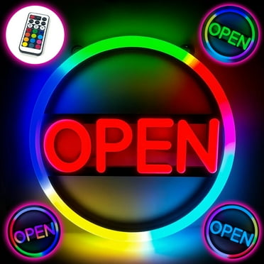 LED Open Sign 16-Inch Round – Bright Neon Light Open Sign with Remote Control for Business, Store, Bar, Restaurant, Shop Window Display Animated