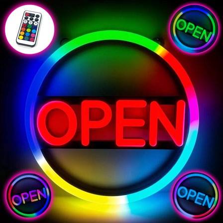 LED Open Sign 16-Inch Round – Bright Neon Light Open Sign with Remote Control for Business, Store, Bar, Restaurant, Shop Window Display Animated