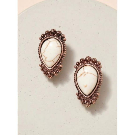 Clip on rose and white stone pointed end earrings