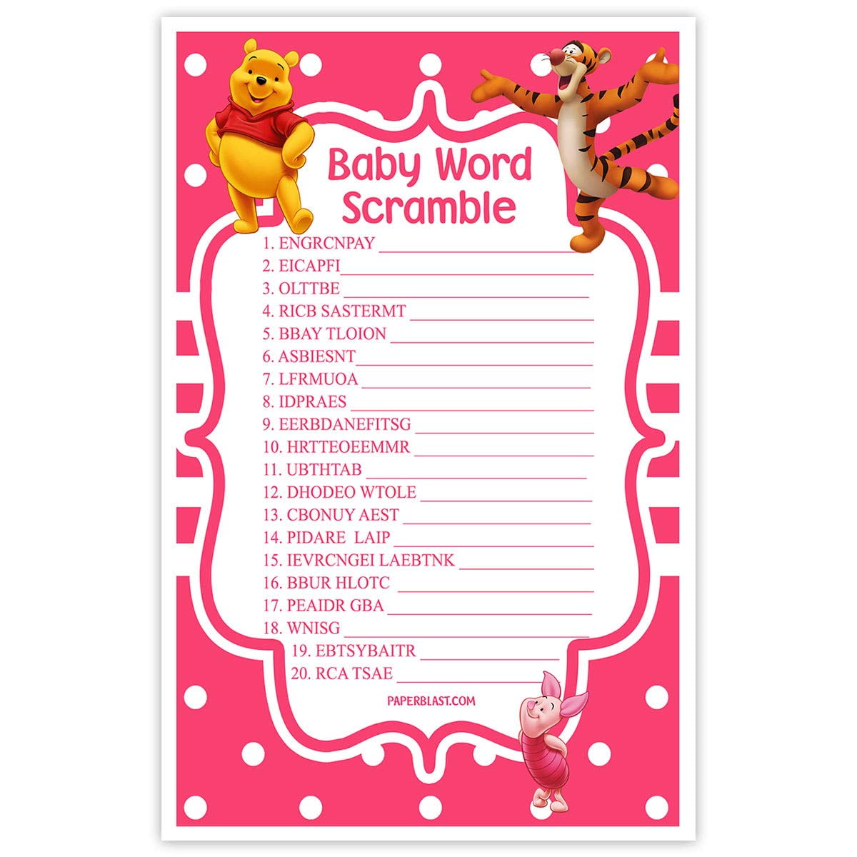 Unisex/Boys/ Girls 16 x A5 Gold Baby Shower WORD SCRAMBLE Game Answer Sheet 