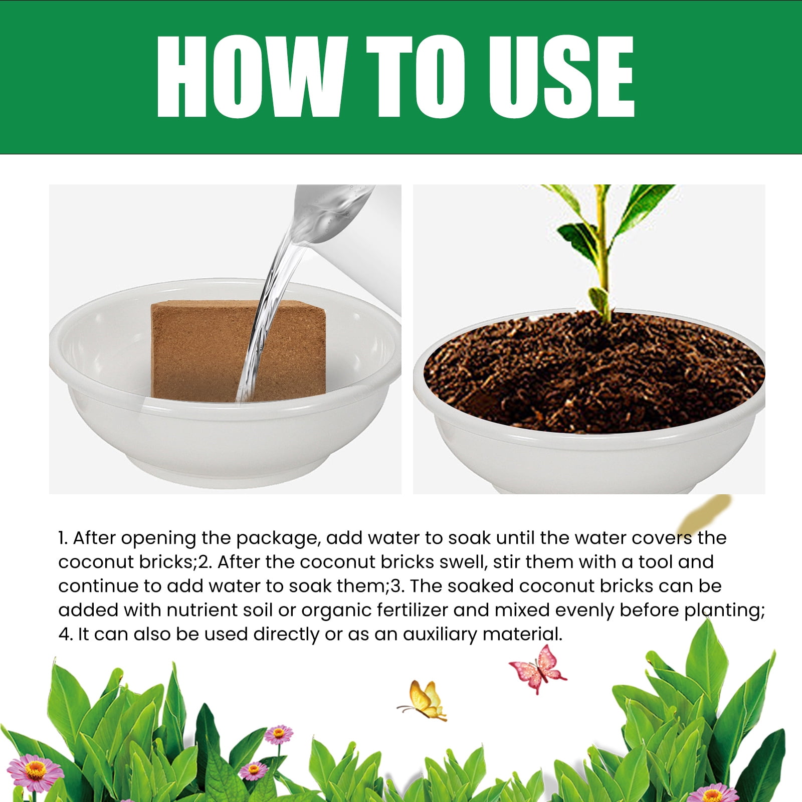 MoonSpry Plant Coconut Coir Brick Set Plant Cultivation Growth Nutrient Soil Potted Grass Flower Fertilizer