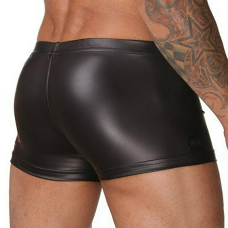 Farfi Sexy Men Faux Leather Boxers Briefs Shorts Underwear Soft Underpants  Swimwear 