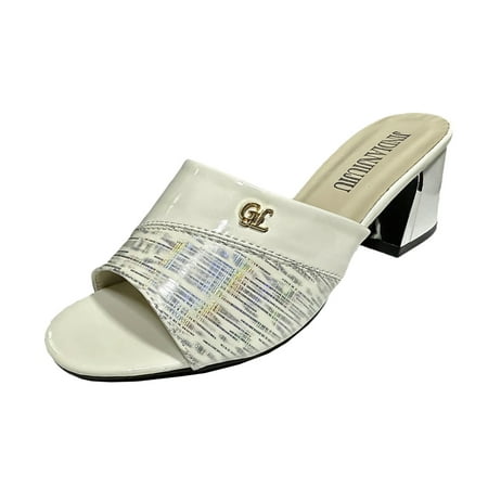 

Kukoosong Heeled Sandals Womens High-heeled Shoes Leather Color-blocking Thick Heel Sandals Causal Slippers Womens Sandals White 38