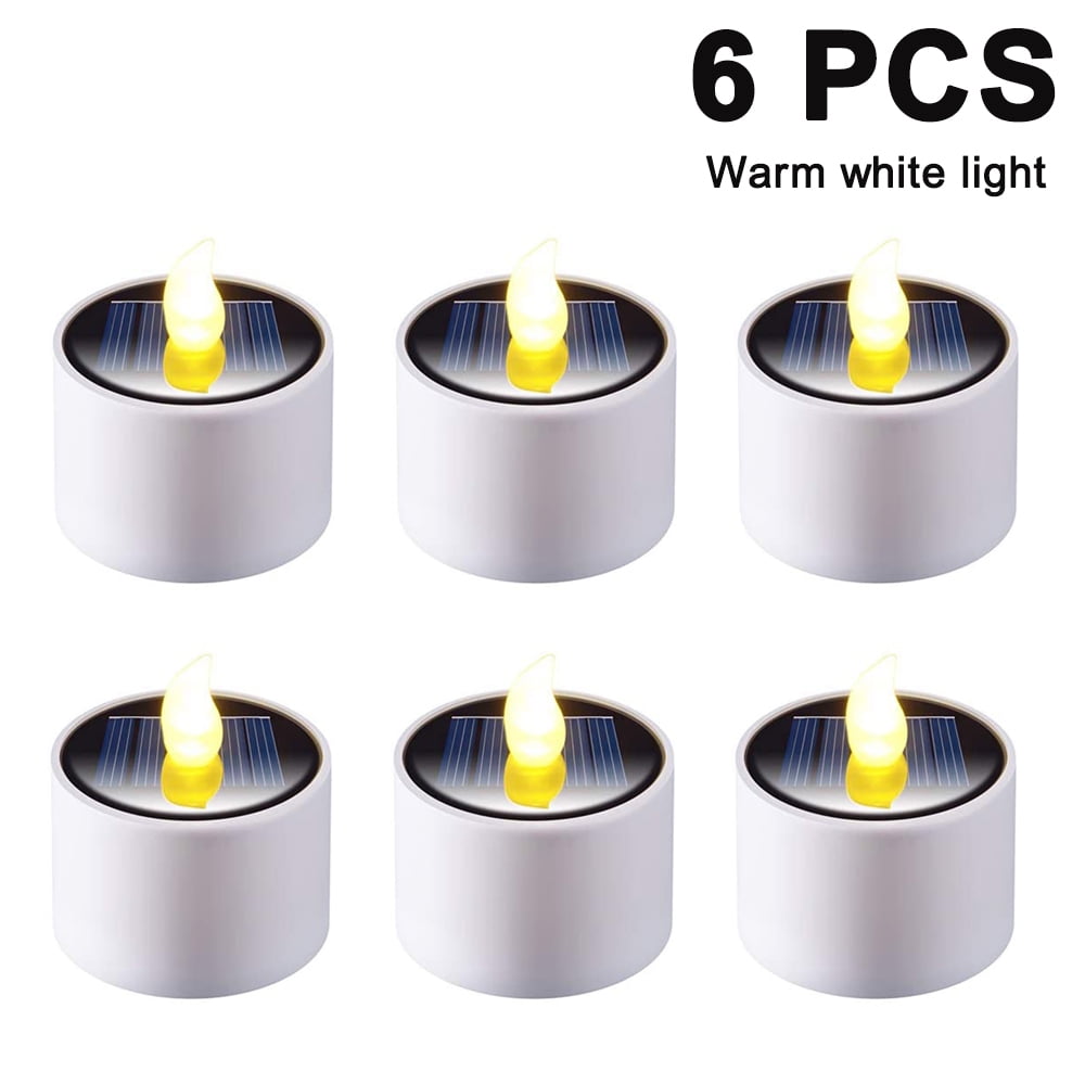 6/12PCS Solar Christmas Flameless Candles LED Tea Lights Flickering Party Decor 