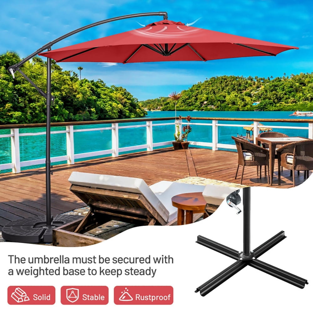 Aimee Lii 10 Feet Offset Umbrella with 8 Ribs Cantilever and Cross Base, Outdoor Umbrella with Base, Red