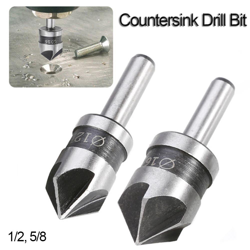 2Pcs 1/2-5/8 Round Shank Woodworking Five Flutes Countersink Deburr Drill Bit DE