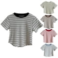 thumbnail image 1 of Ashirexll Chemises pour Filles, Hauts d'Été, T-shirt à Manches Courtes à Rayures Décontracté Réversible pour Filles, 1 of 4