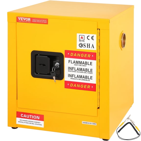 VEVOR Flammable Safety Cabinet, 11 Gal, Cold-Rolled Steel Flammable Liquid Storage Cabinet, 16.9 x 16.9 x 18.2 in Explosion Proof with 1 Door for Industrial Use, NFPA Code 30 OSHA Standards Yellow
