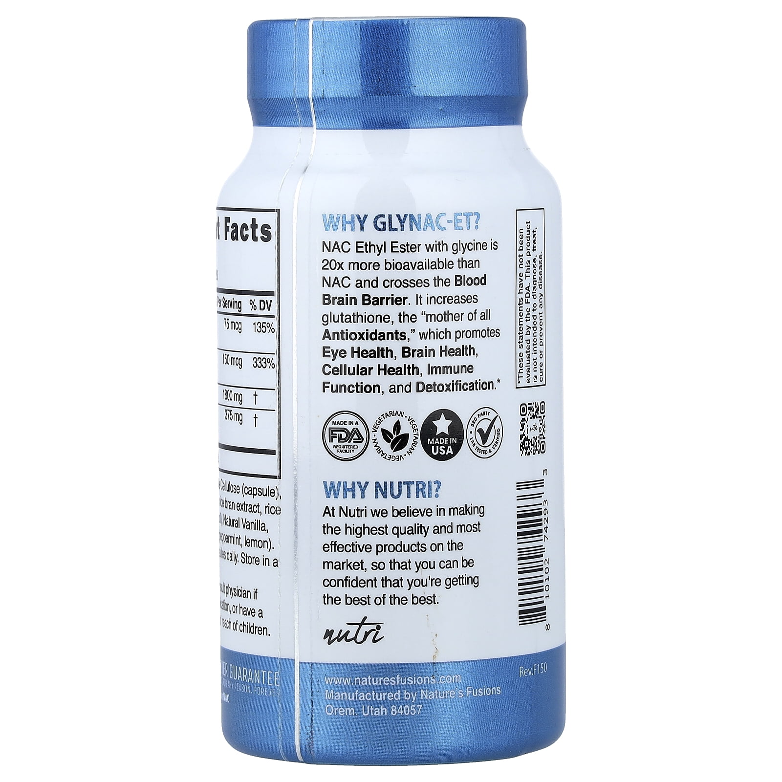 Nutri GlyNACET EXTRA Strength (Glycine w/ NAC Ethyl Ester, molybdenum & selenium) 1800/375mg – 60 count