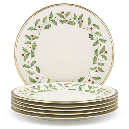 Lenox Holiday Ivory Bone China Dinner Plate with Gold Rim (Set of