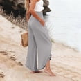 thumbnail image 4 of Domzle Womens Linen Pants Summer 2026 Wide Leg Pants Smocked Waist Ruffle Palazzo Pant Boho Flowy Beach Pant with Pockets Light Gray 3XL Sweatpants, 4 of 7
