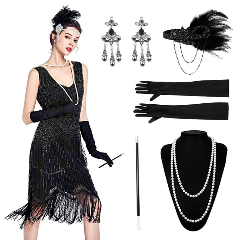 HOTBEST 5PCS 1920s Accessories Flapper Costume for Women Headpiece Prop  Smoking Rod Necklace Gloes Party Accessories Great Gatsby Costume Set