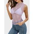 thumbnail image 2 of Niusricy Women Sexy Mesh Sheer Tank Tops Ladies Sleeveless T-Shirts Lace Floral Mock Neck Shirts See-Through Casual Vests Summer Fashion Comfy Tops Streetwear for Bar Club, 2 of 4