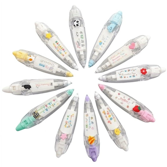 12 - Piece Set of Adorable Plastic Decorative Correction Tape Pens for DIY Crafts & Stationery Decoration