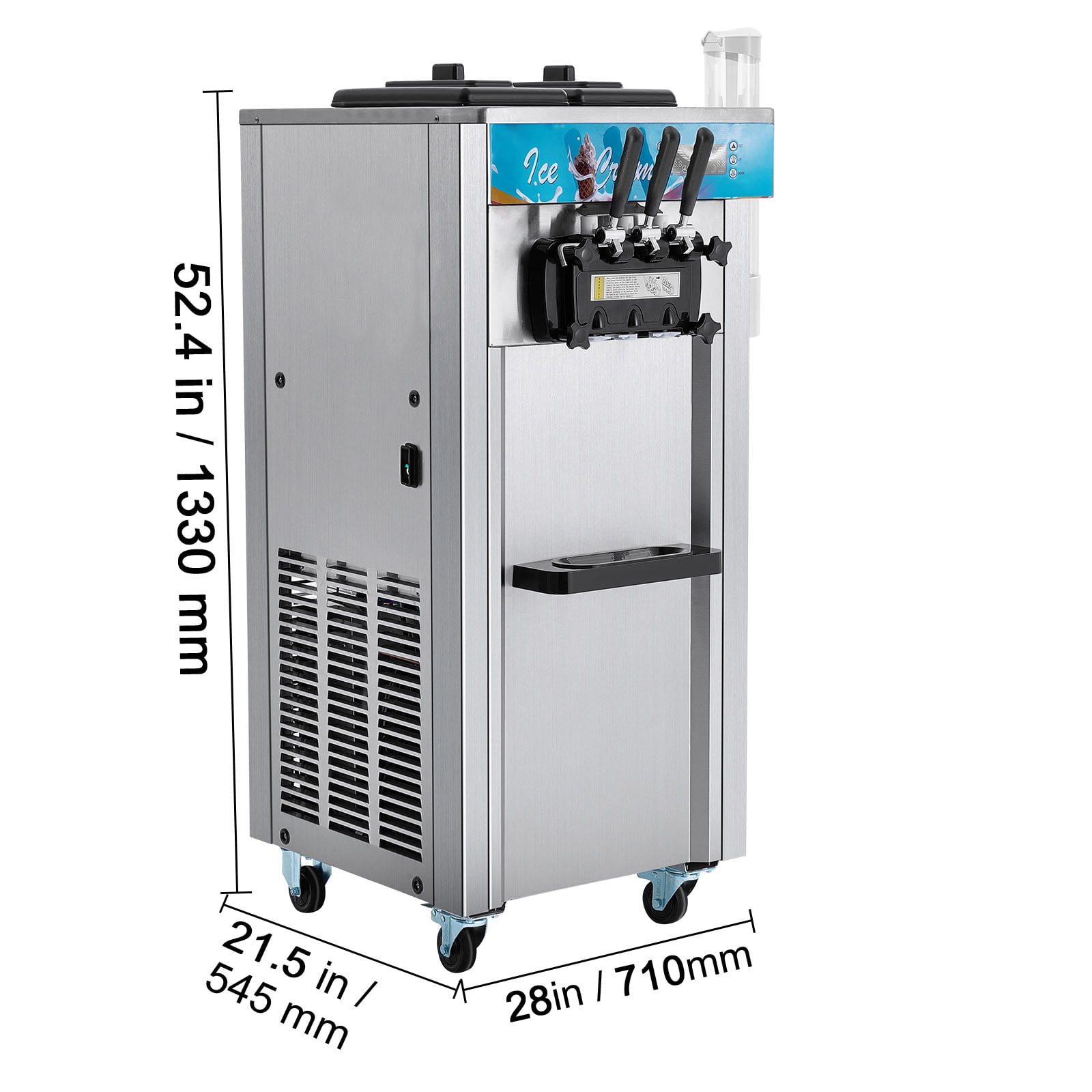 KFFKFF 3-Flavor Commercial Ice Cream Machine 21-31 L/H Soft Serve Ice Cream Maker 2 5.5L*2 Cylinder LED Panel and Auto Clean