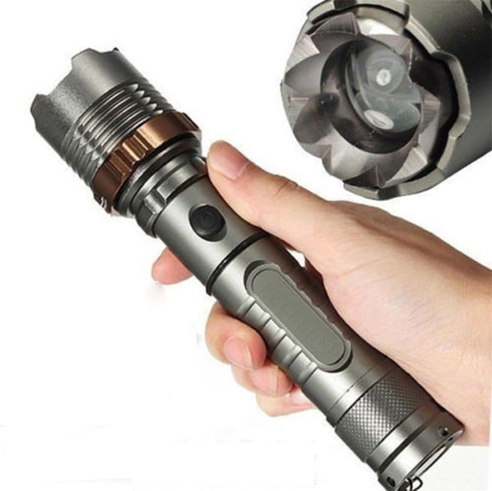 Rechargeable LED Flashlight 5 Modes Zoomable 100m Tactical Torch with 18650 Battery and Charger, Aluminum Alloy Portable Survival Light for Camping Hiking Emergency Night Outdoor Gear