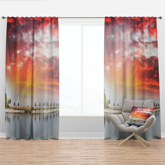 Designart 'Roatan Beach Sunset Panorama' Seashore Photo Curtain Panel