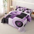 thumbnail image 3 of Castle Fairy Abstract Curved Circle Quilt King 3 Pieces,Geometric Square Block King Coverlet Set,Lavender Violet Black,1 Bedspread and 2 Pillowcases, 3 of 7