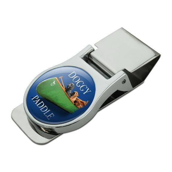 Doggy Dog Paddle Canoe Dogs Satin Chrome Plated Metal Money Clip